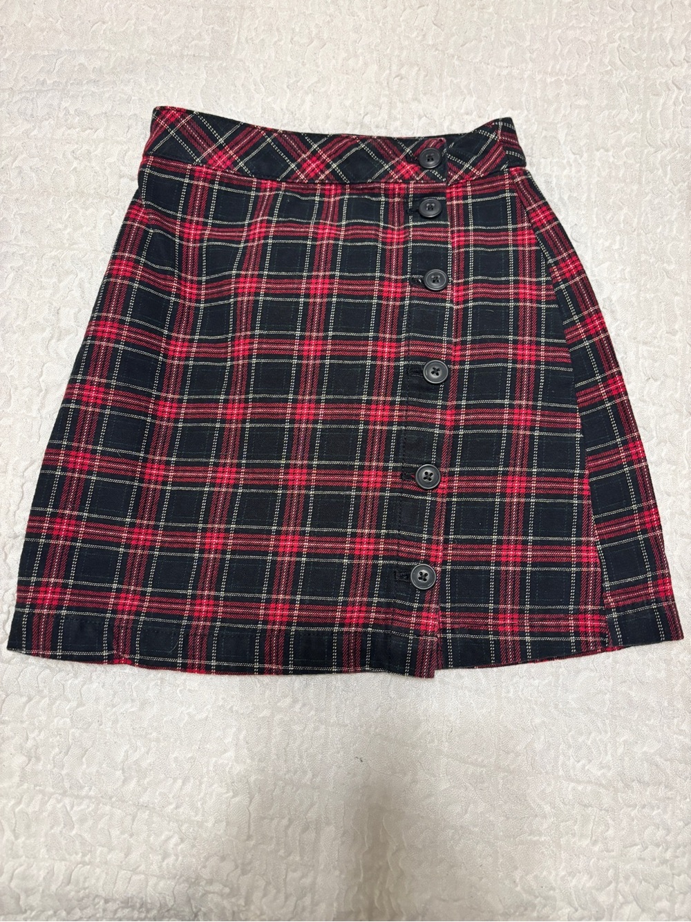 H&M Black and Red Plaid Button-Front Mini Skirt